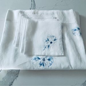 Vintage Organza Huge Tablecloth with 6 Napkins